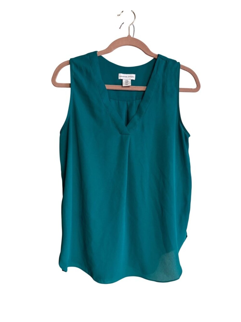 Adrienne Vittadini Sleeveless Teal V-Neck Blouse Womens Medium Lightweight Polye